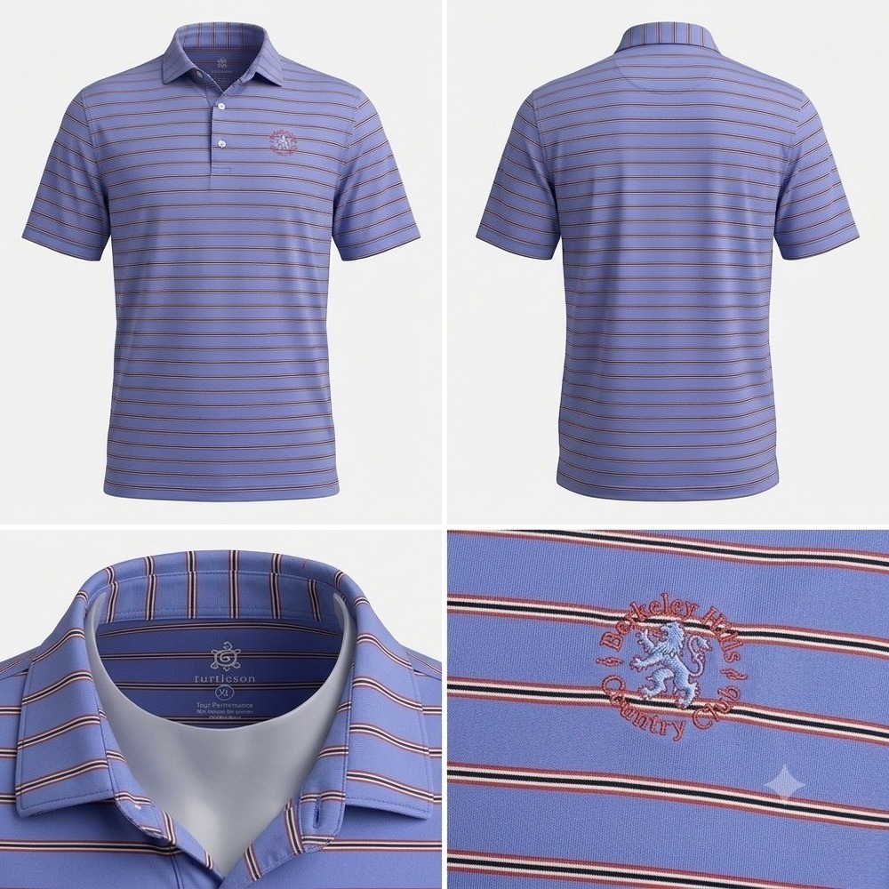 Turtleson Tour Performance Mens XL Blue Striped Berkeley Hills Country Club Polo